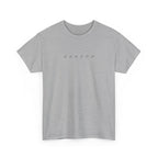 Gray t-shirt with 'SHAZAM' text on a white background