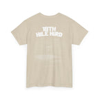 Beige t-shirt with '18th Hole Hero' text on the back against a white background
