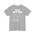 Gray t-shirt with '18th Hole Herd' text on the back against a white background